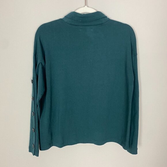 Madewell Button Sleeve Turtleneck Long Sleeve Shirt Womens XS Green Oversized - Picture 6 of 7